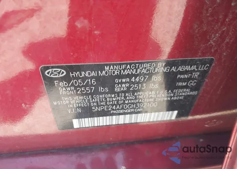 2016 Hyundai Sonata из США, поврежденный, VIN 5NPE24AF0GH392100